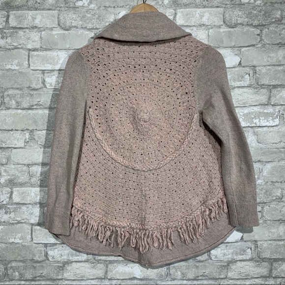 Anthropologie Knitted & Knotted Women's Small Open Front Crochet Cardigan Pink - Picture 3 of 6